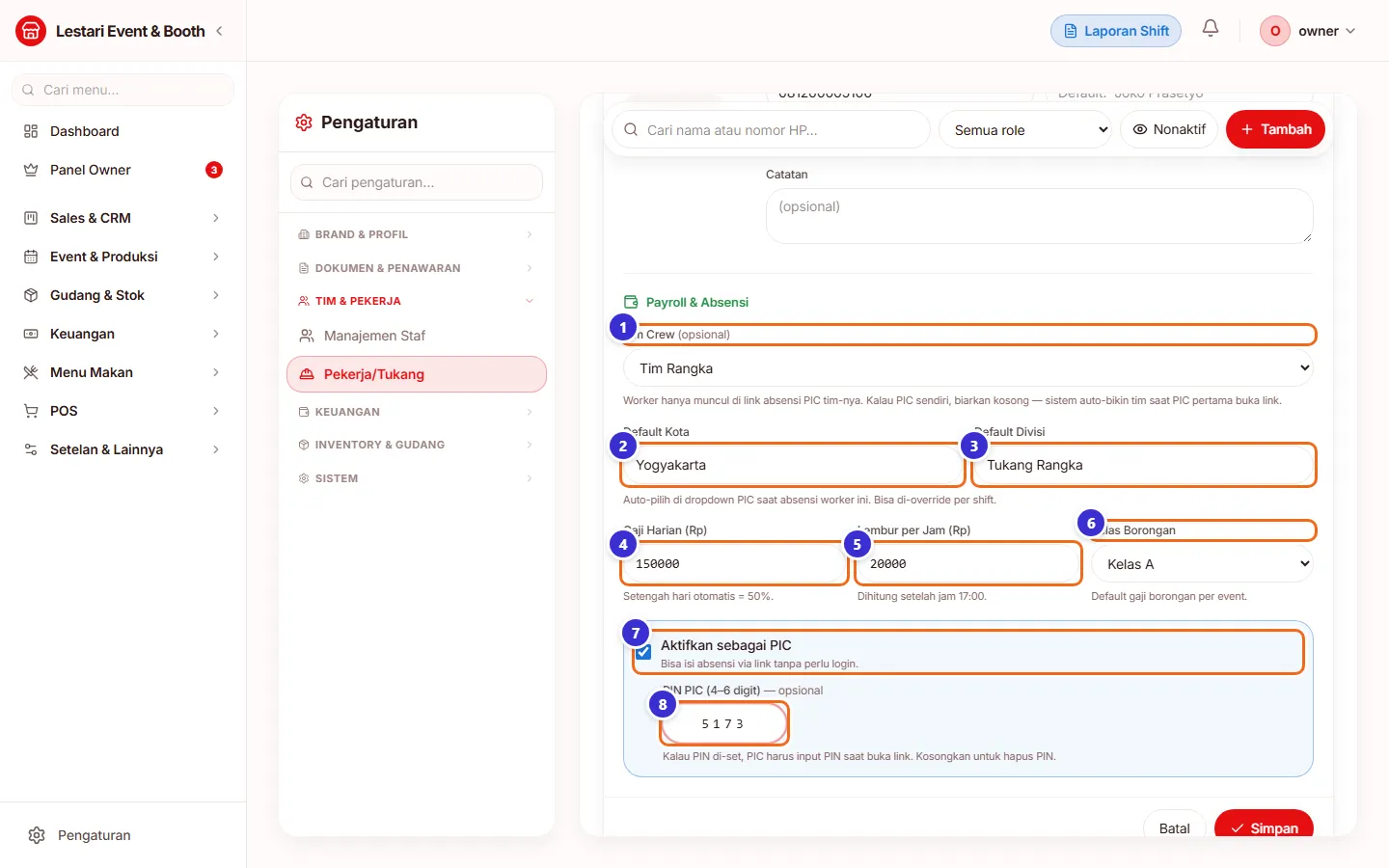 Formulir pekerja bagian Payroll & Absensi