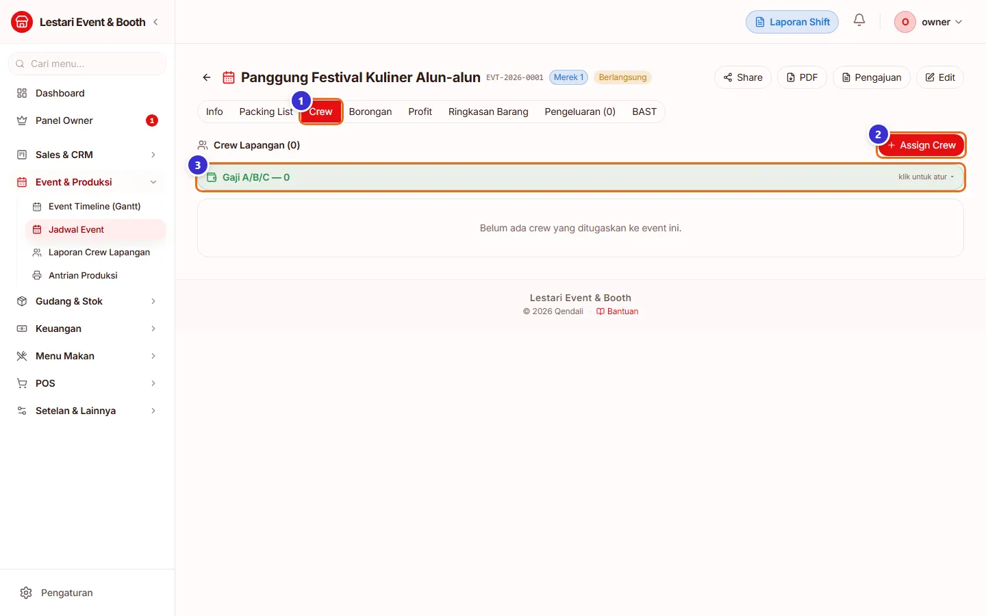 Tab Crew pada event yang belum punya crew