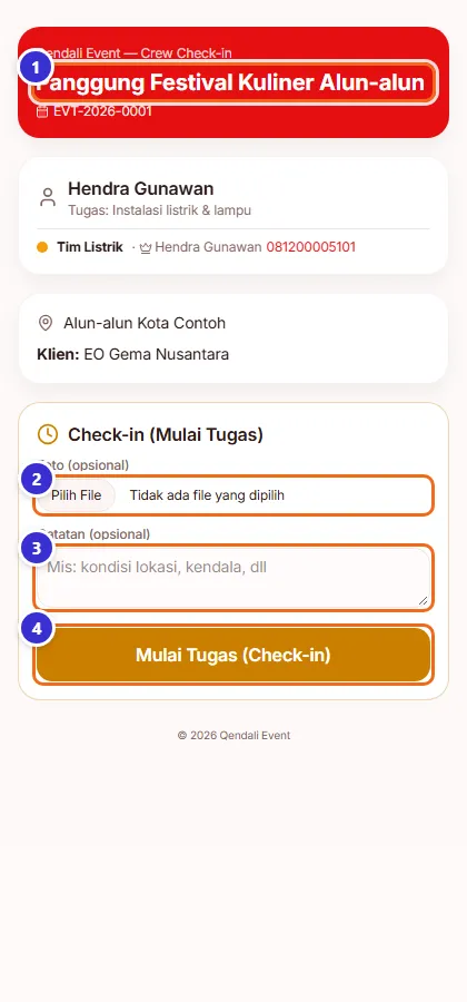 Halaman check-in crew di HP