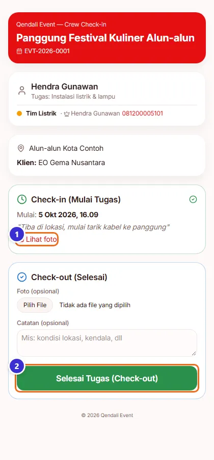 Halaman crew setelah check-in