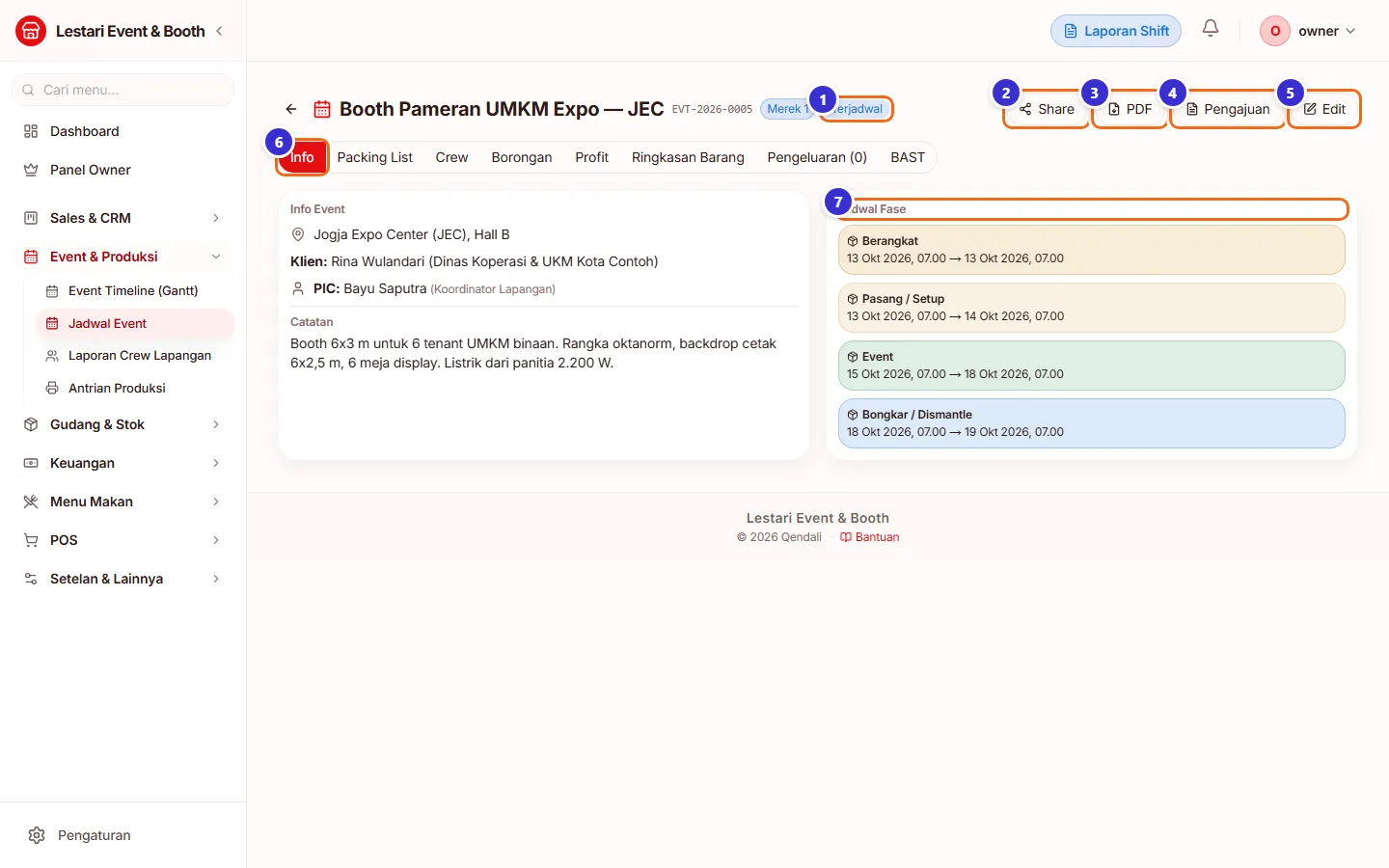 Detail event tab Info dengan jadwal fase