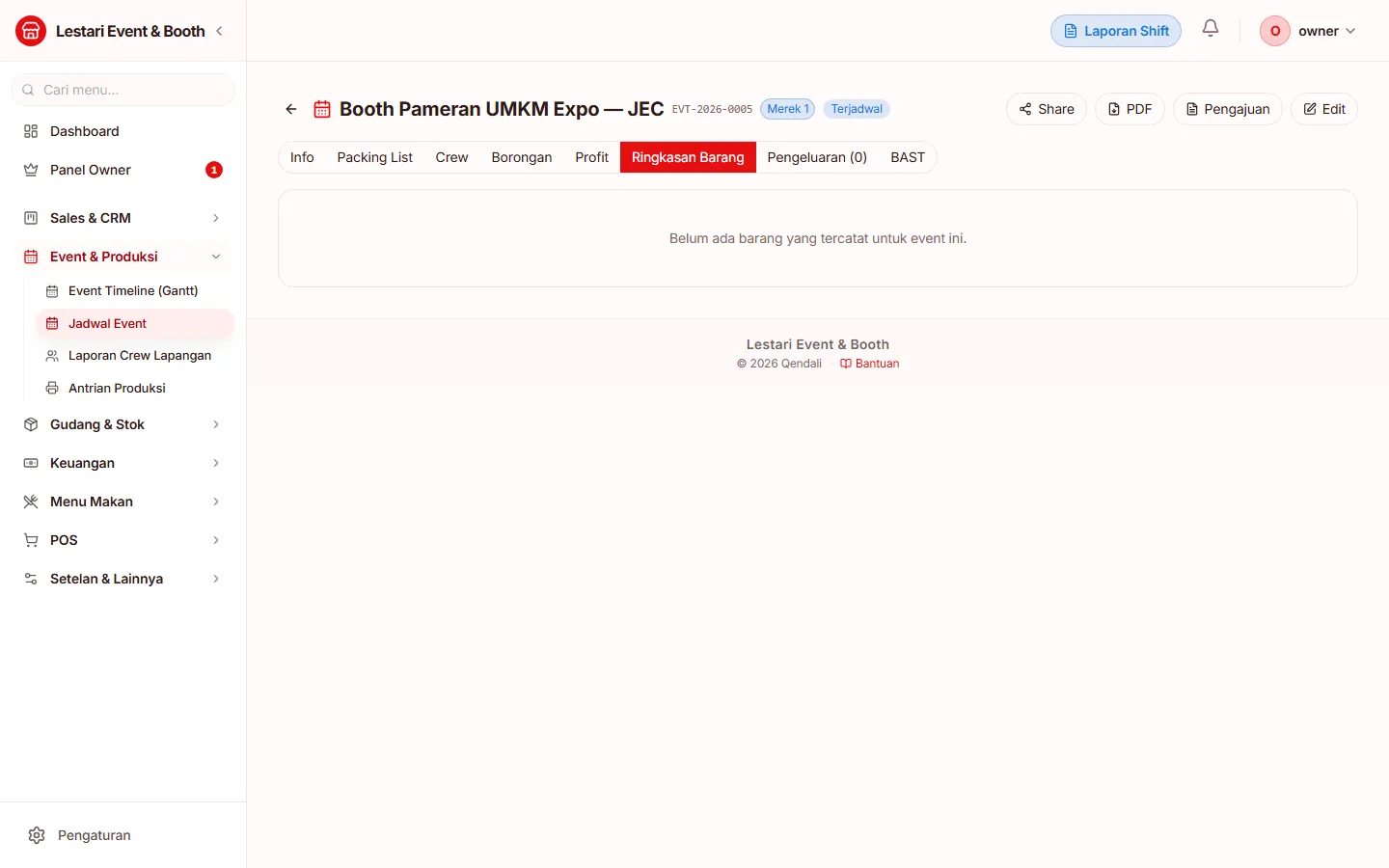 Tab Ringkasan Barang masih kosong