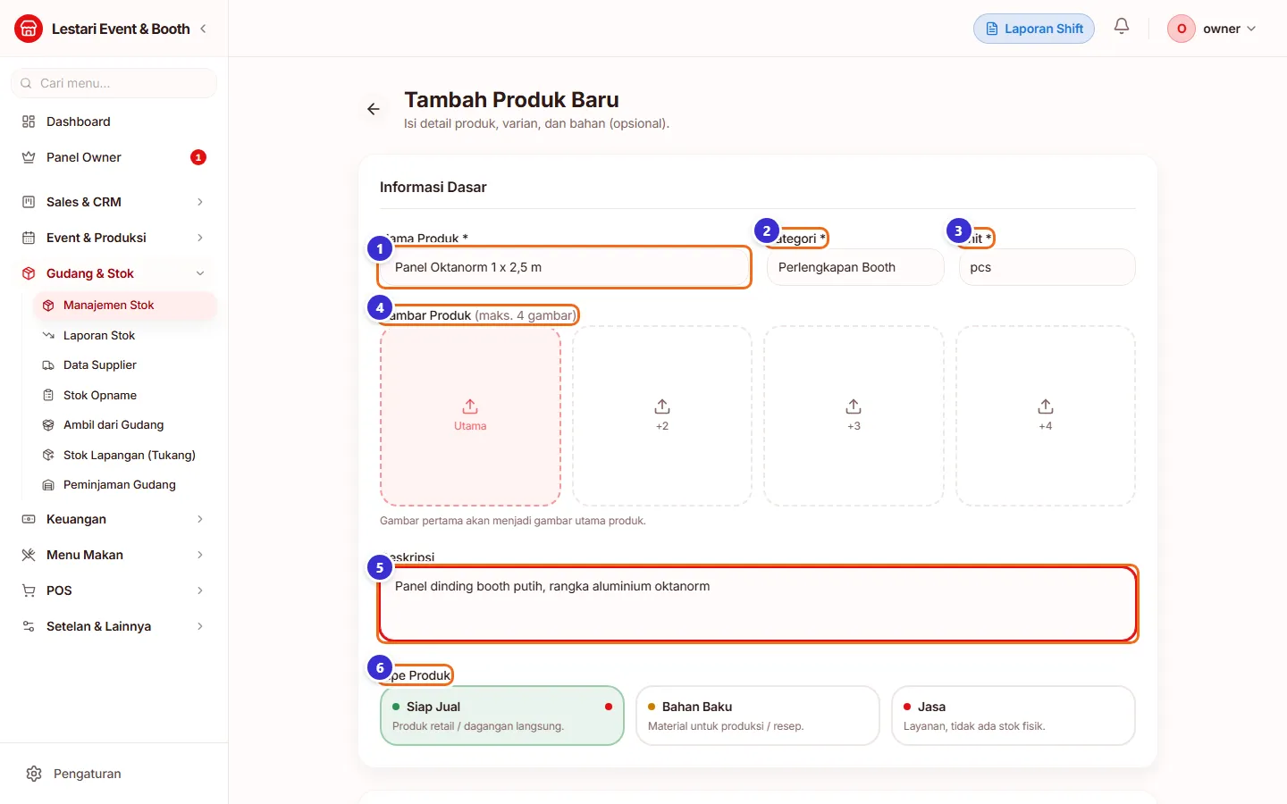 Formulir Tambah Produk Baru bagian informasi dasar