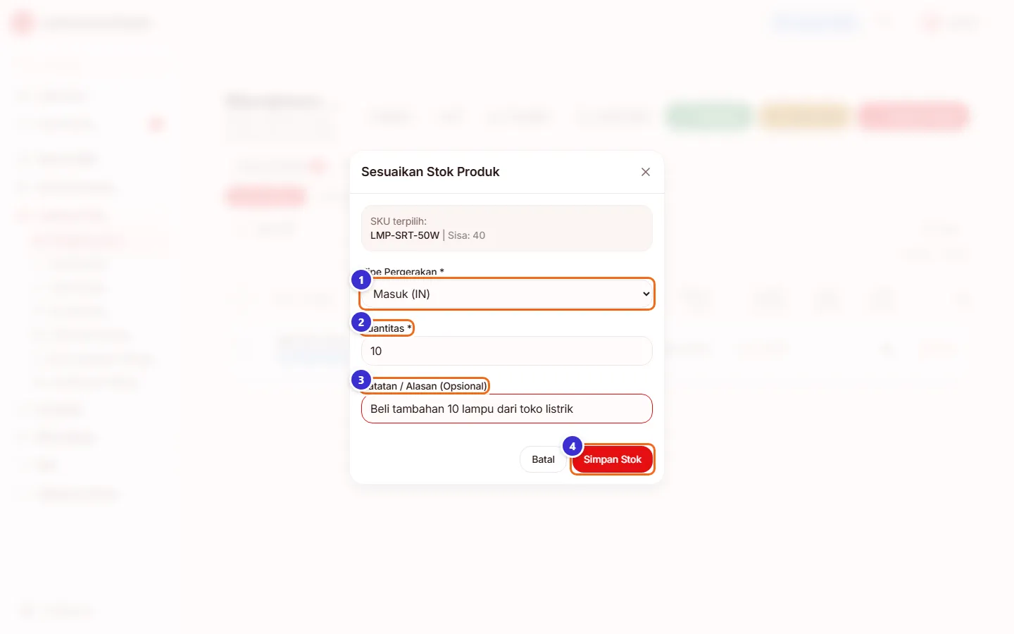 Jendela Sesuaikan Stok Produk