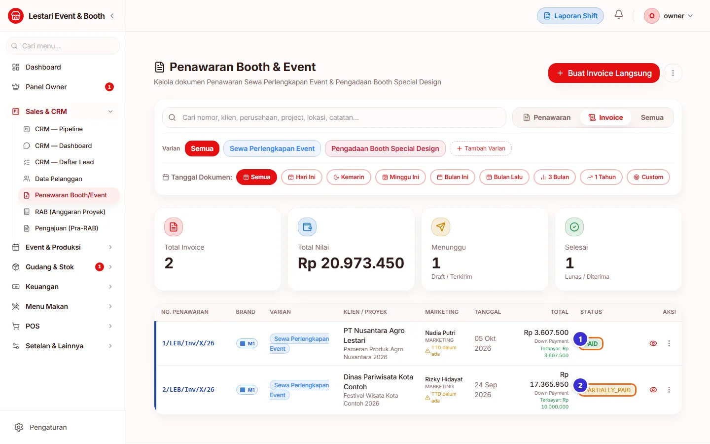 Status PAID dan PARTIALLY_PAID