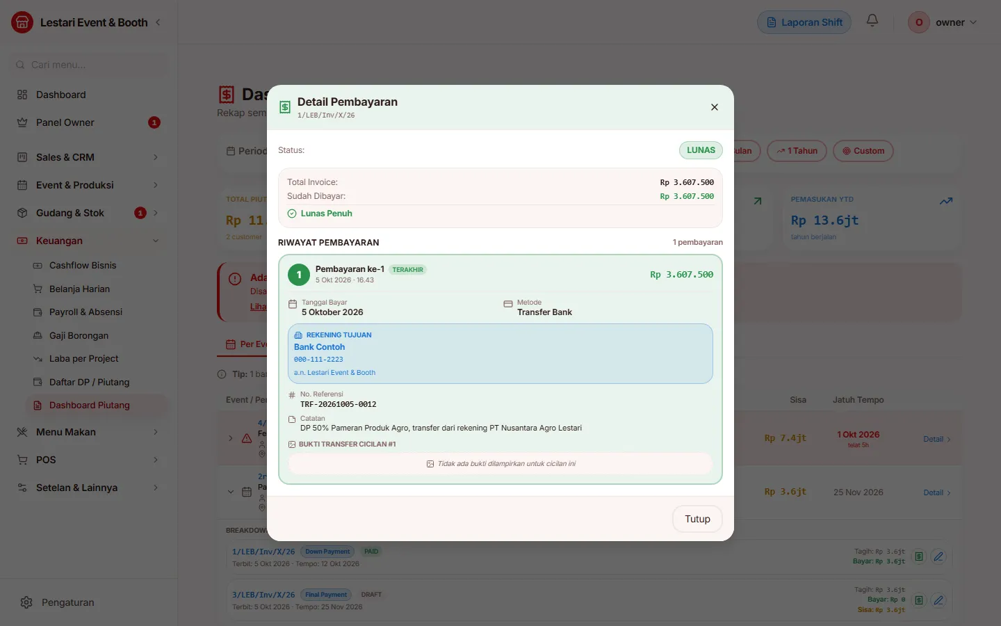 Jendela detail pembayaran