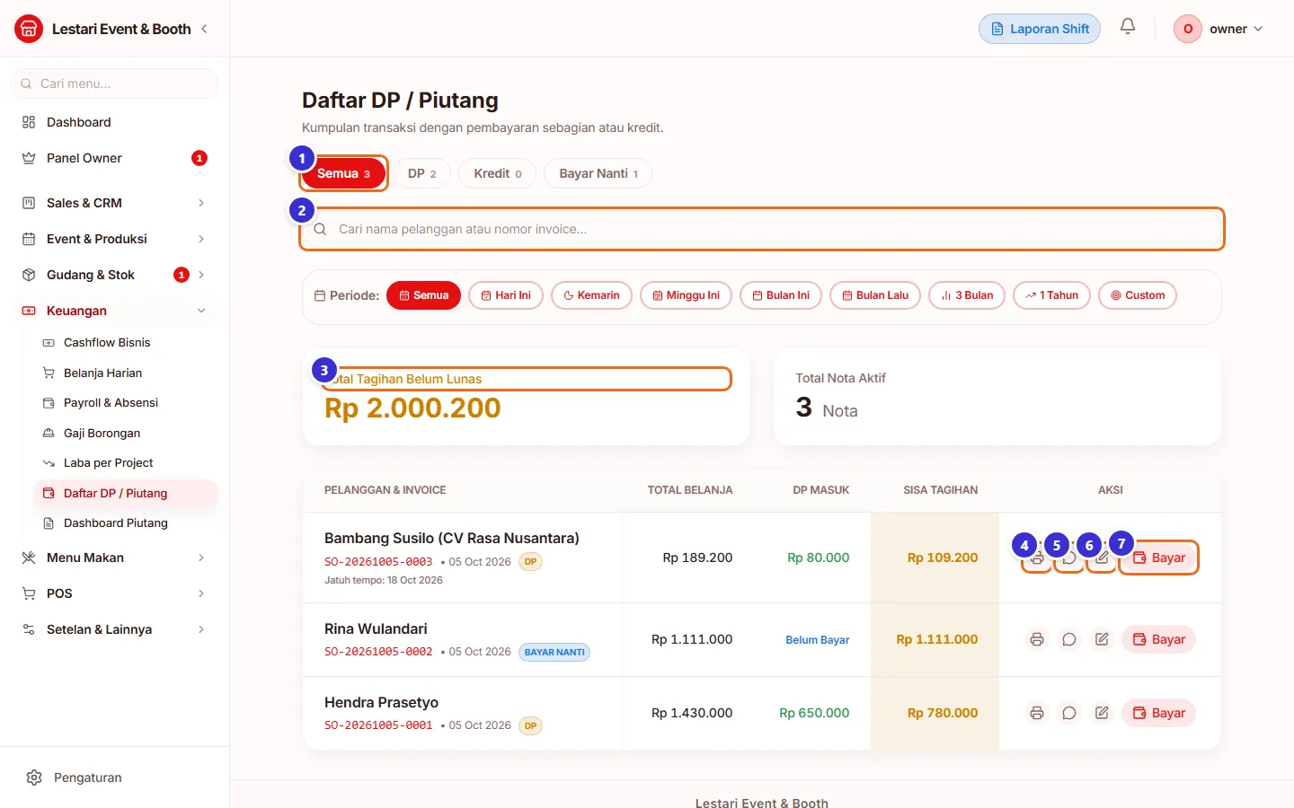 Daftar DP / Piutang