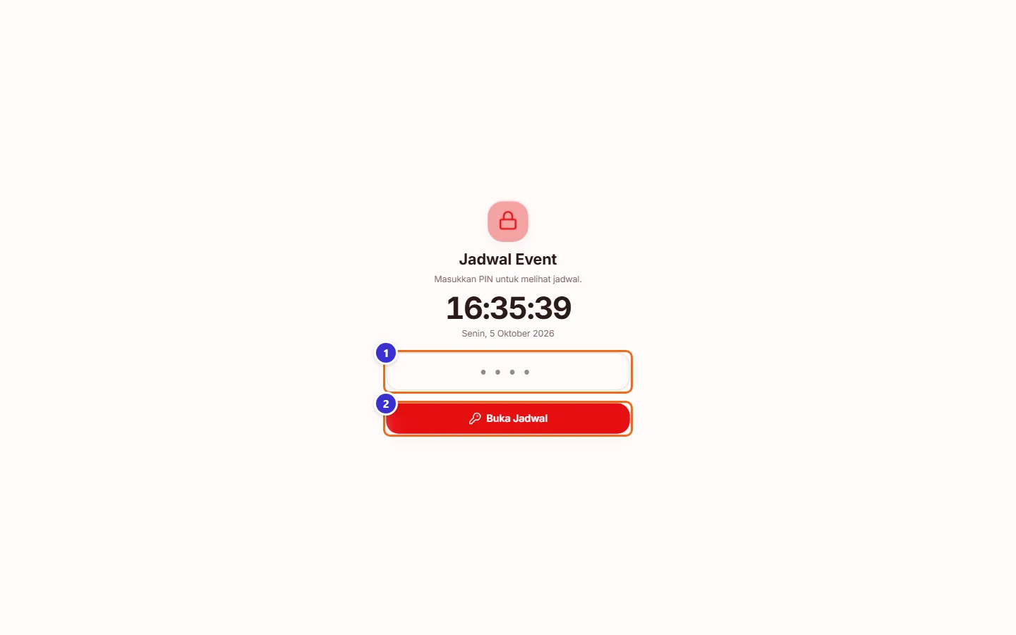 Layar masukkan PIN jadwal