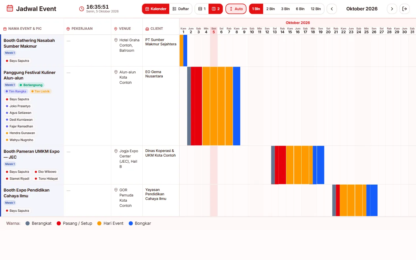 Layar Jadwal Event mode kalender