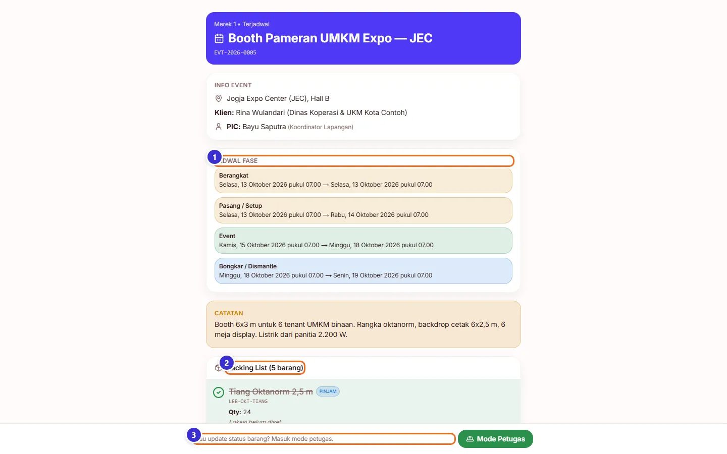 Halaman publik jadwal event dibuka tanpa login