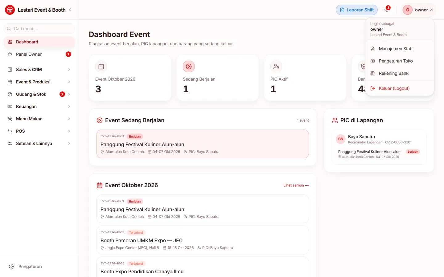 Menu profil terbuka dengan pilihan Keluar