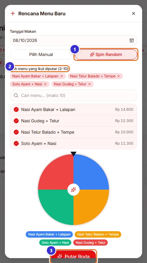 Roda acak menu makan