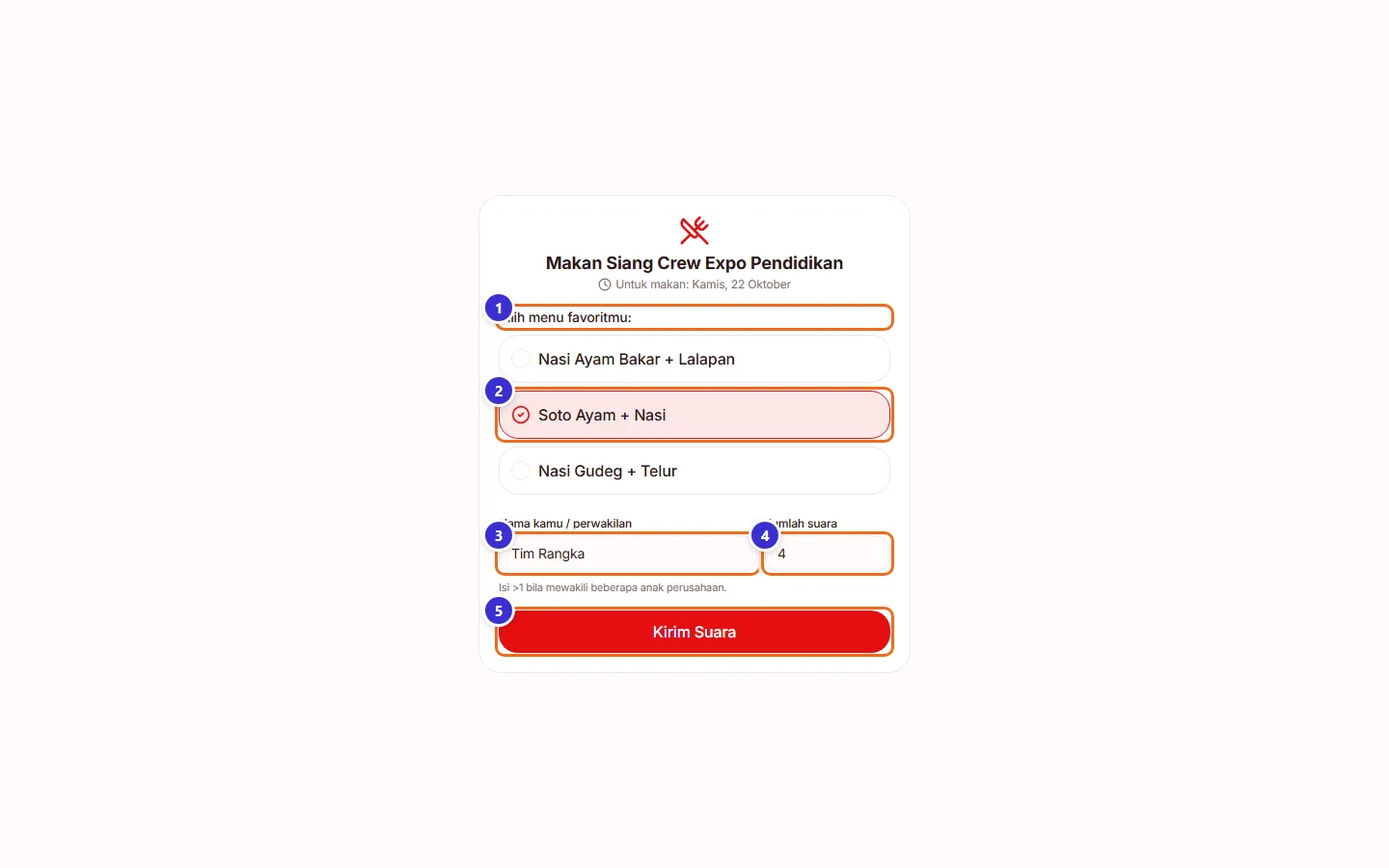Halaman voting menu dibuka dari link