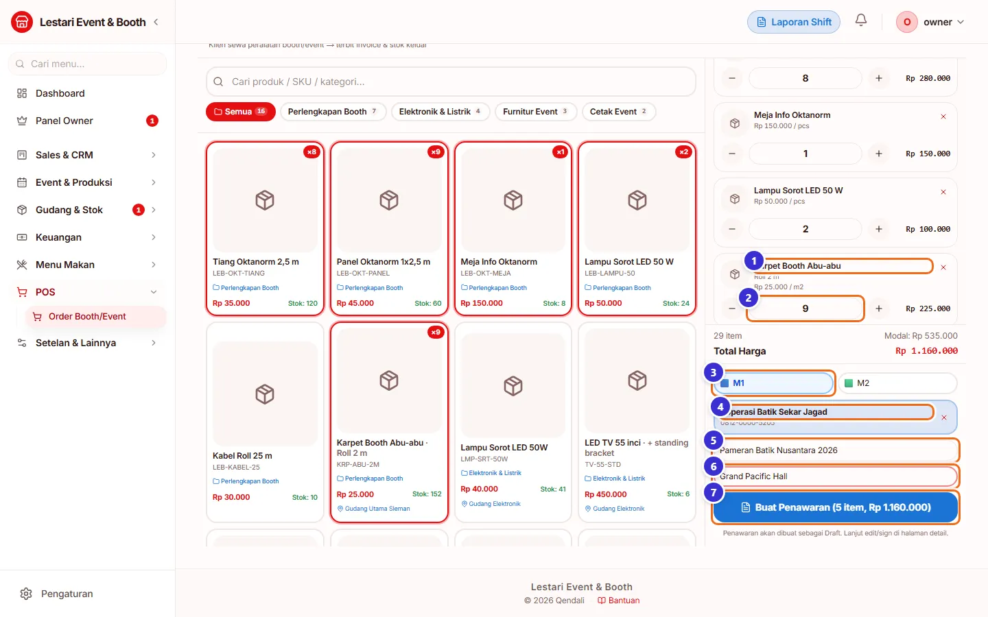 Keranjang berisi barang dan data klien