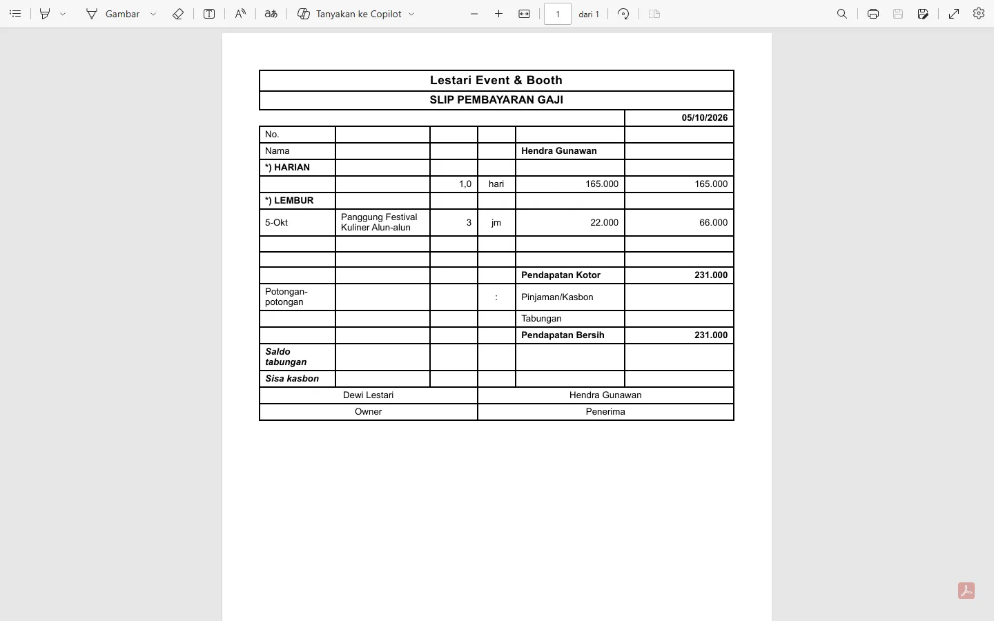 Slip pembayaran gaji dalam PDF