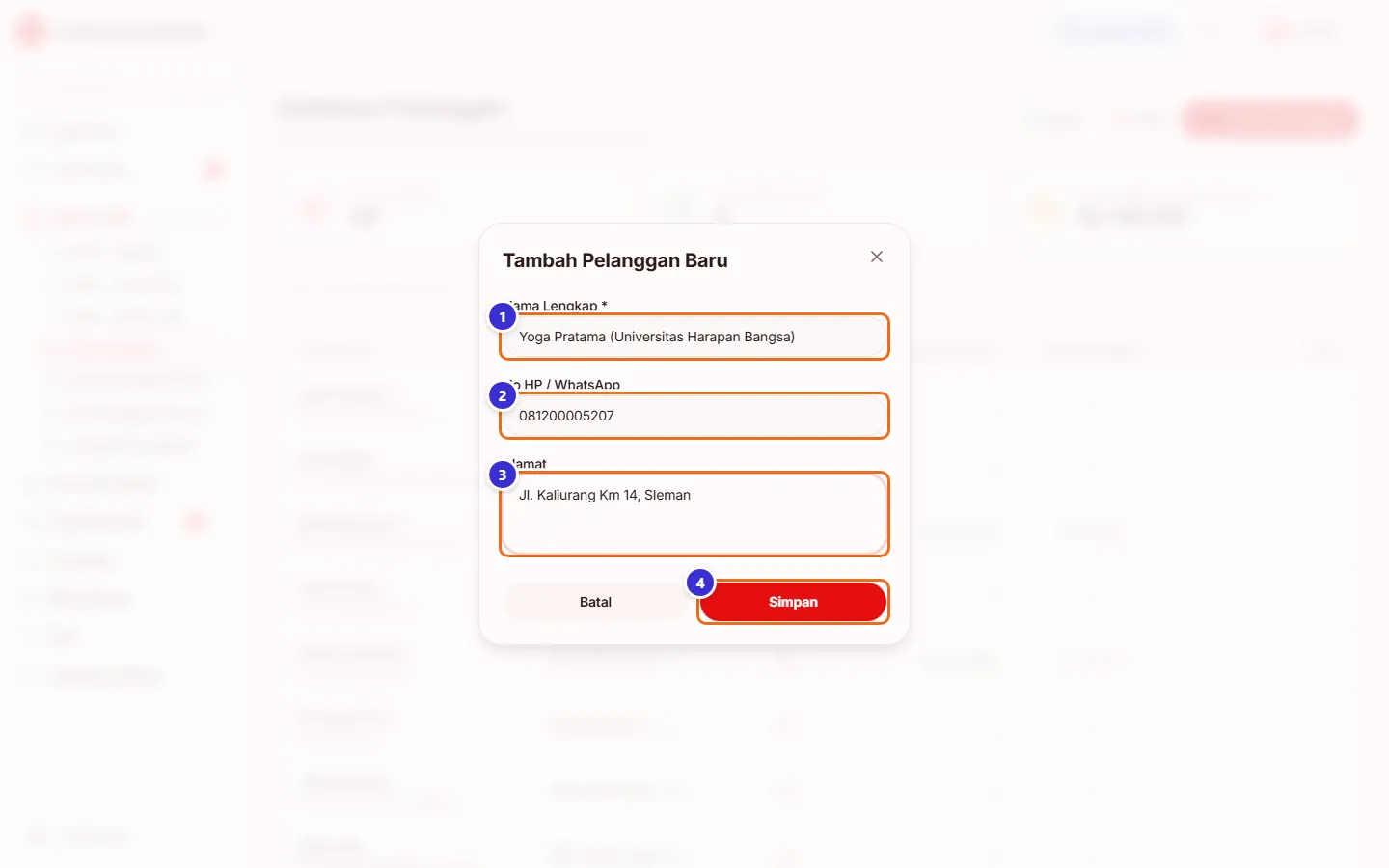 Formulir tambah pelanggan
