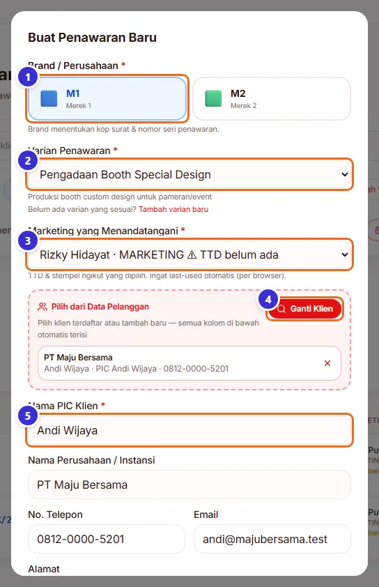 Jendela Buat Penawaran Baru bagian atas