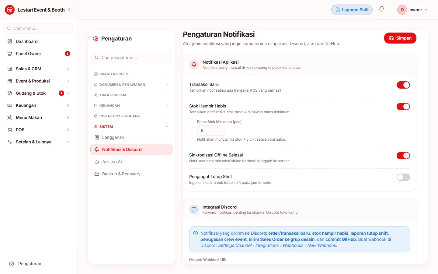 Halaman Pengaturan Notifikasi