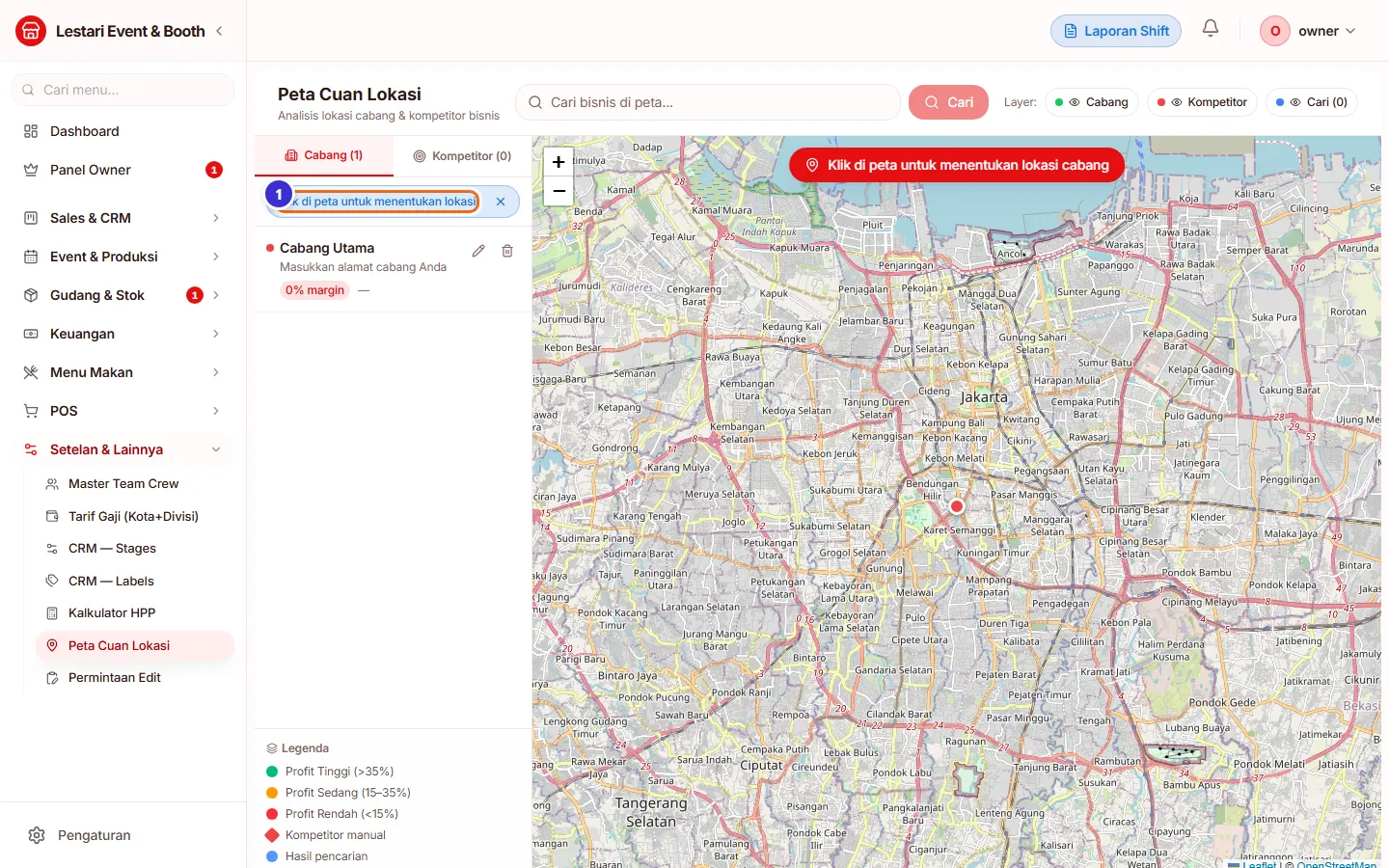 Petunjuk klik di peta untuk menentukan lokasi
