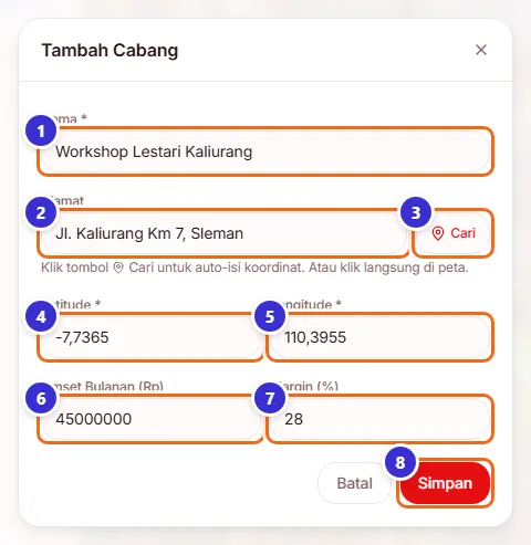 Formulir Tambah Cabang