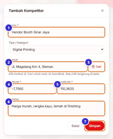 Formulir Tambah Kompetitor