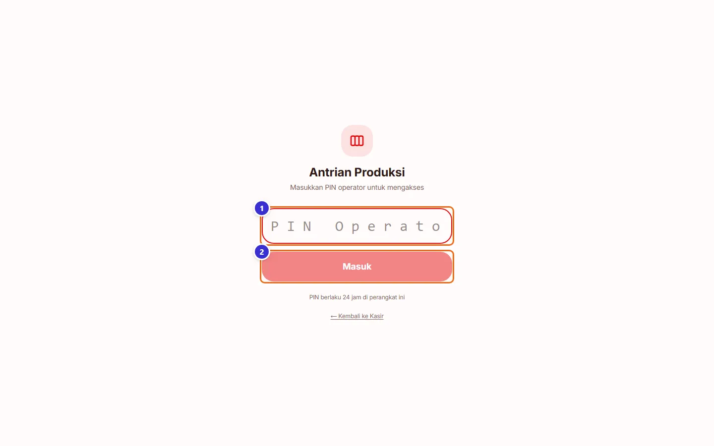 Layar PIN operator produksi