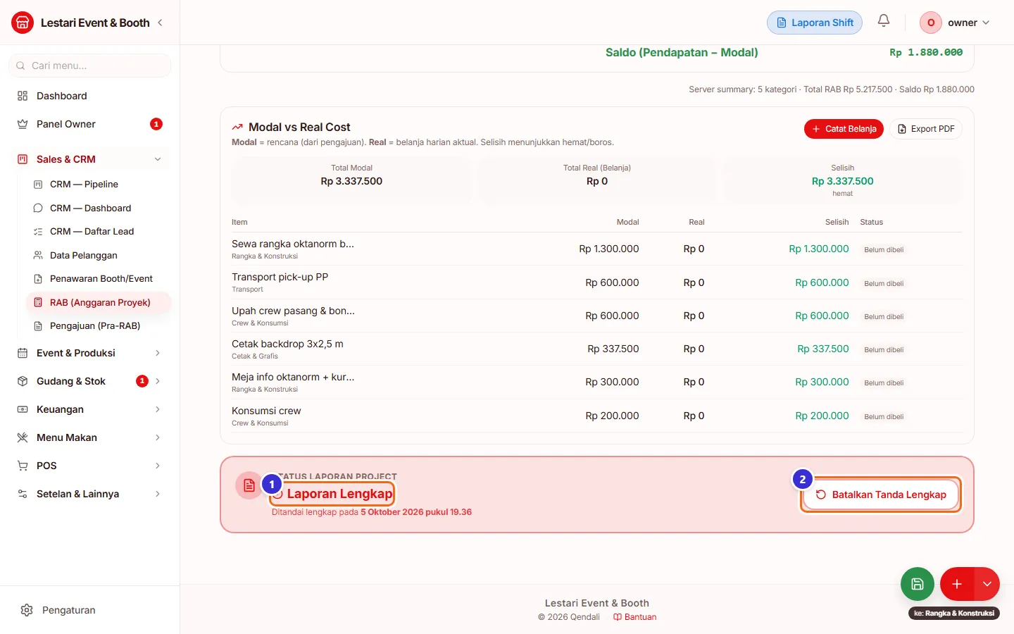 RAB dengan status Laporan Lengkap