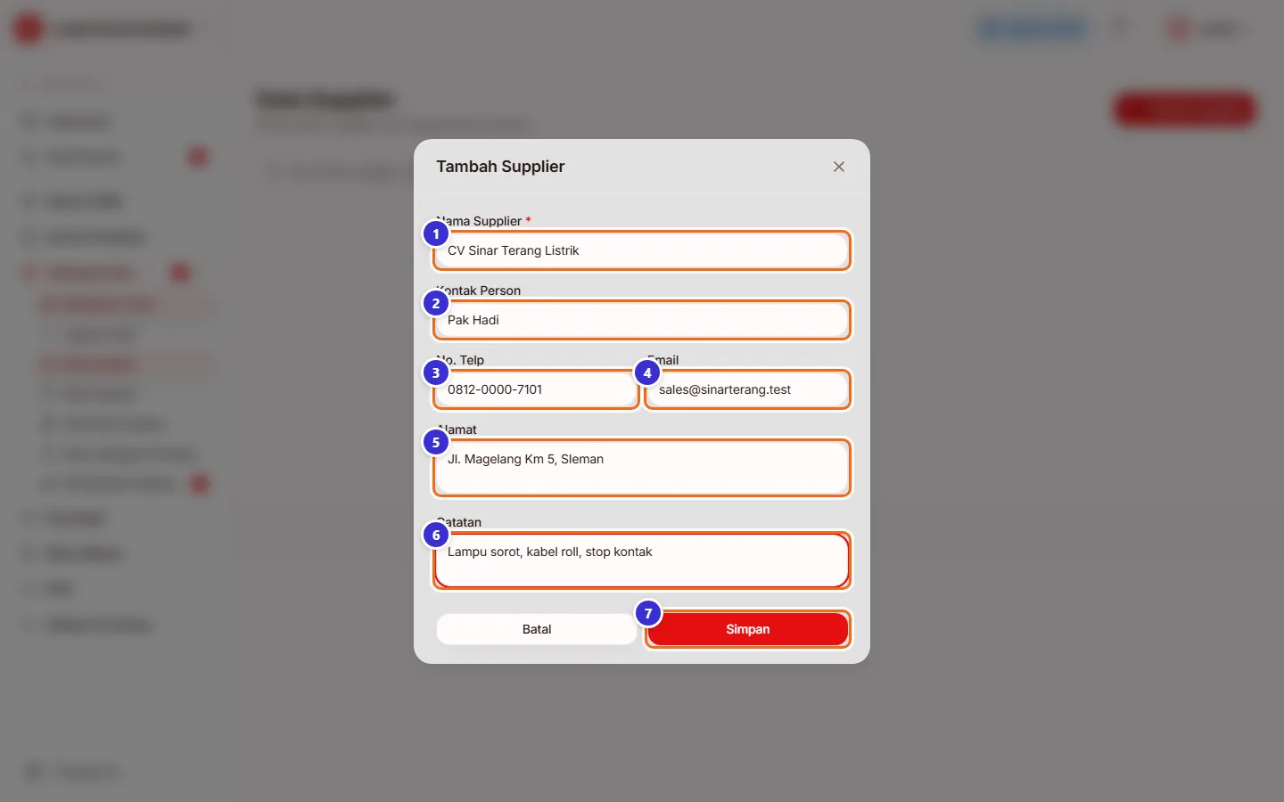Formulir supplier CV Sinar Terang Listrik