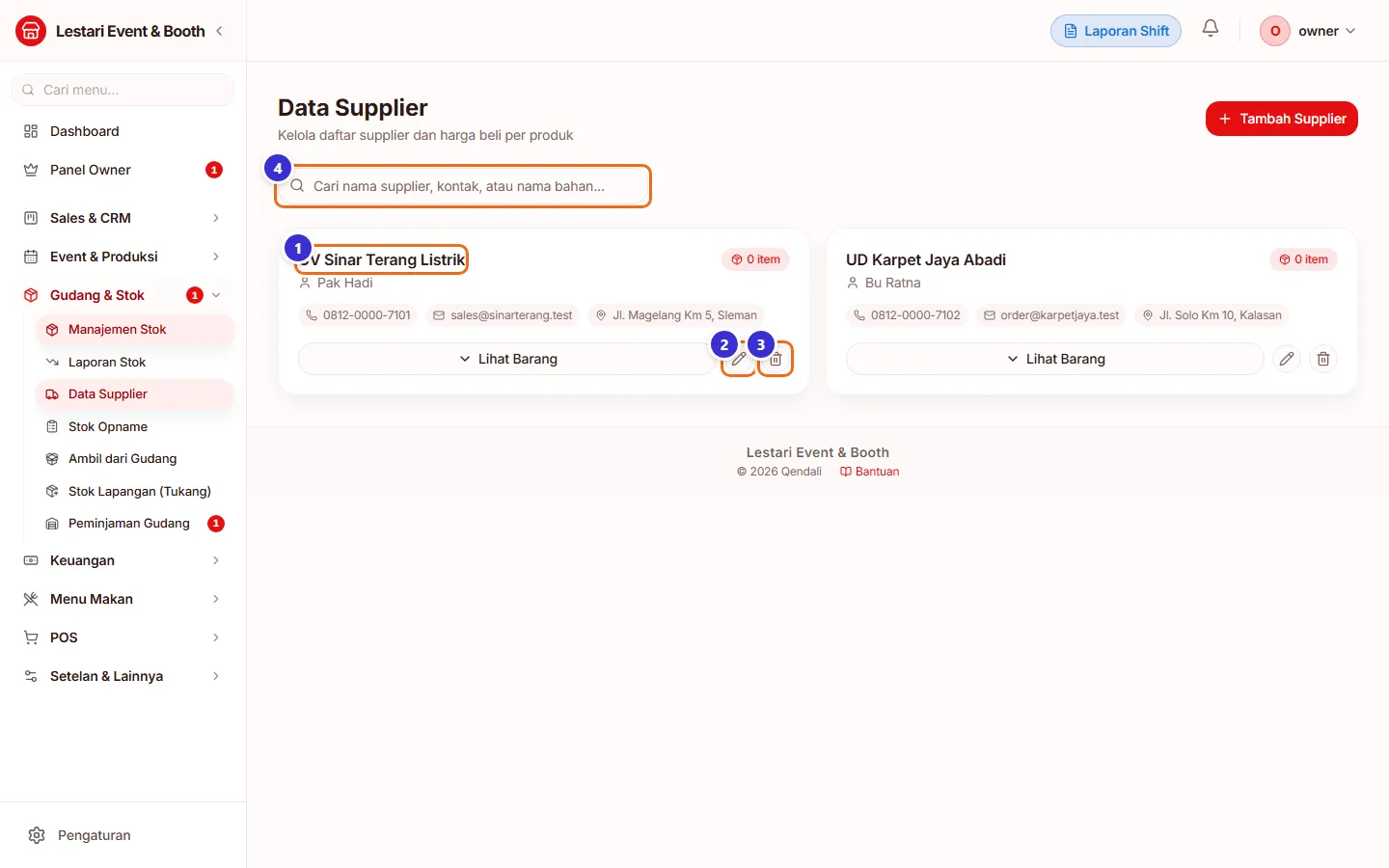 Daftar dua supplier