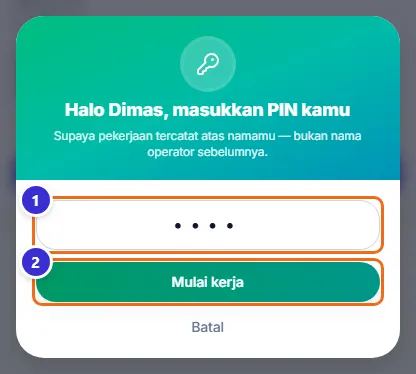 Jendela Halo Dimas, masukkan PIN kamu