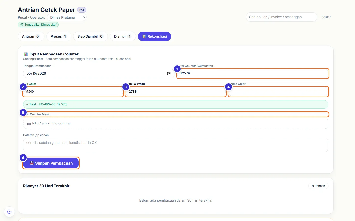 Form Input Pembacaan Counter