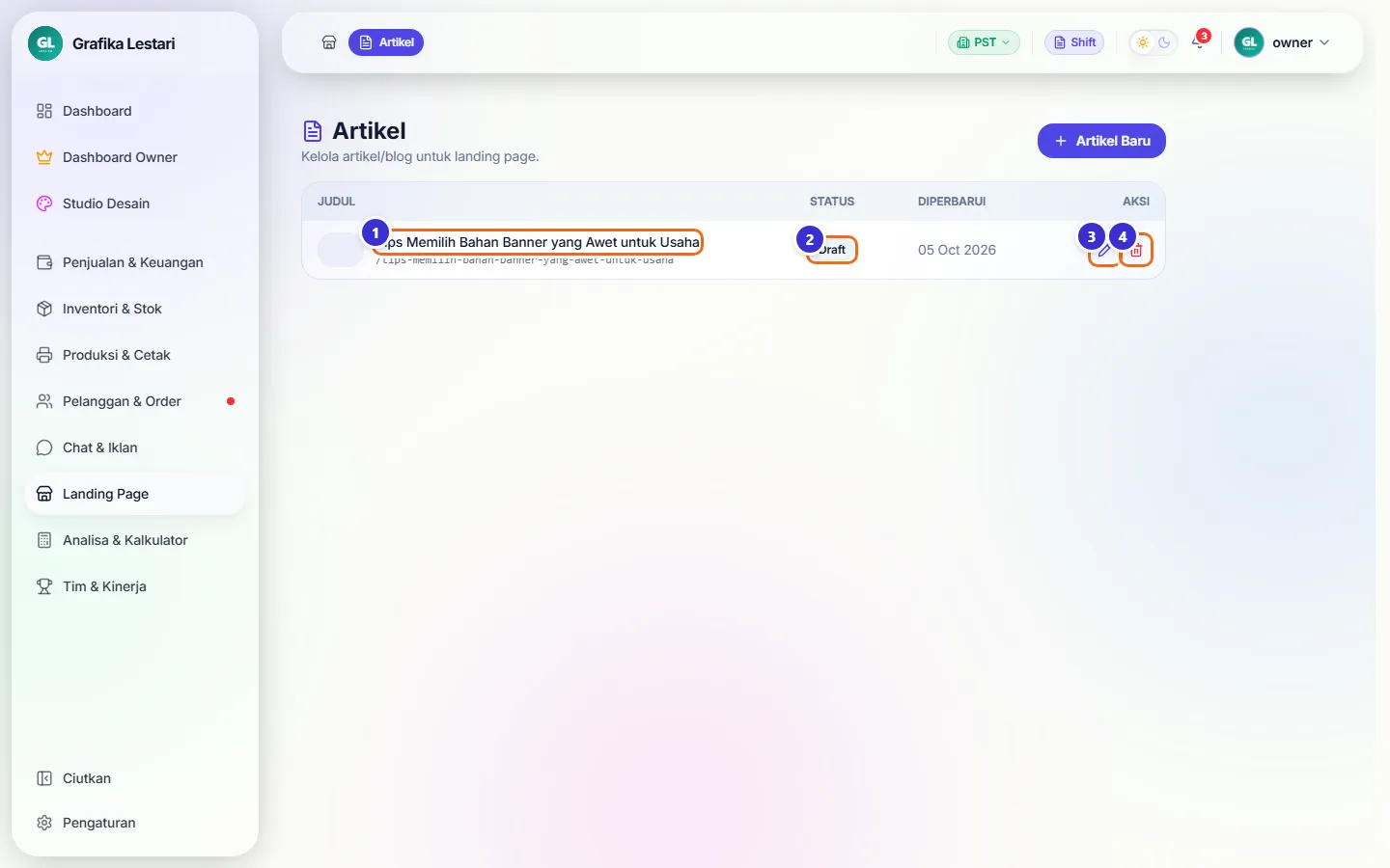 Daftar artikel dengan satu artikel berstatus Draft