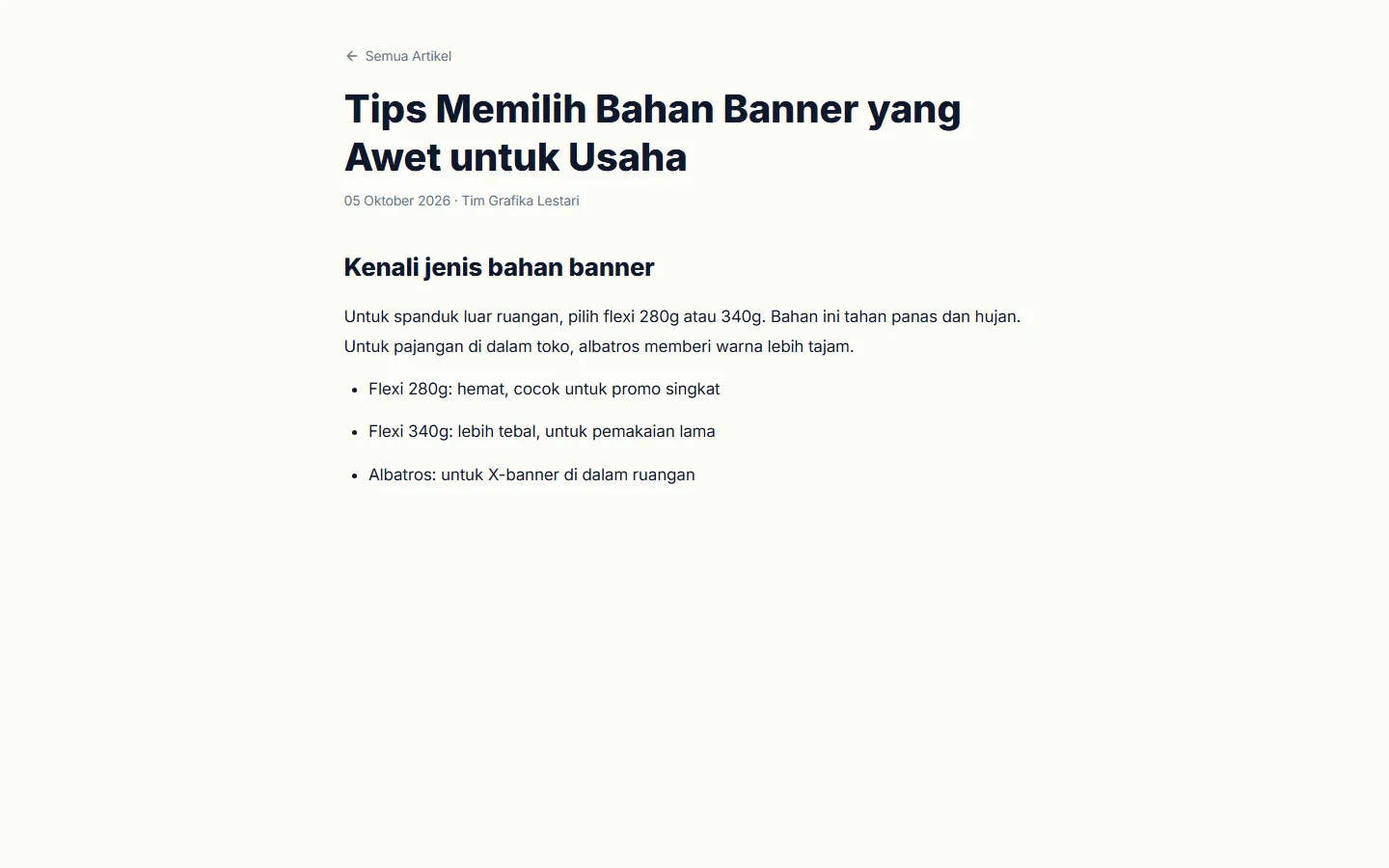 Halaman publik artikel Tips Memilih Bahan Banner