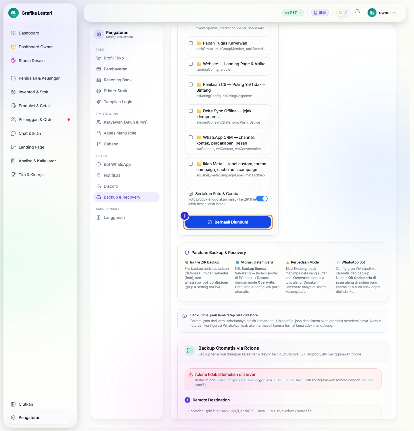 Tombol berubah menjadi Berhasil Diunduh setelah file ZIP terunduh