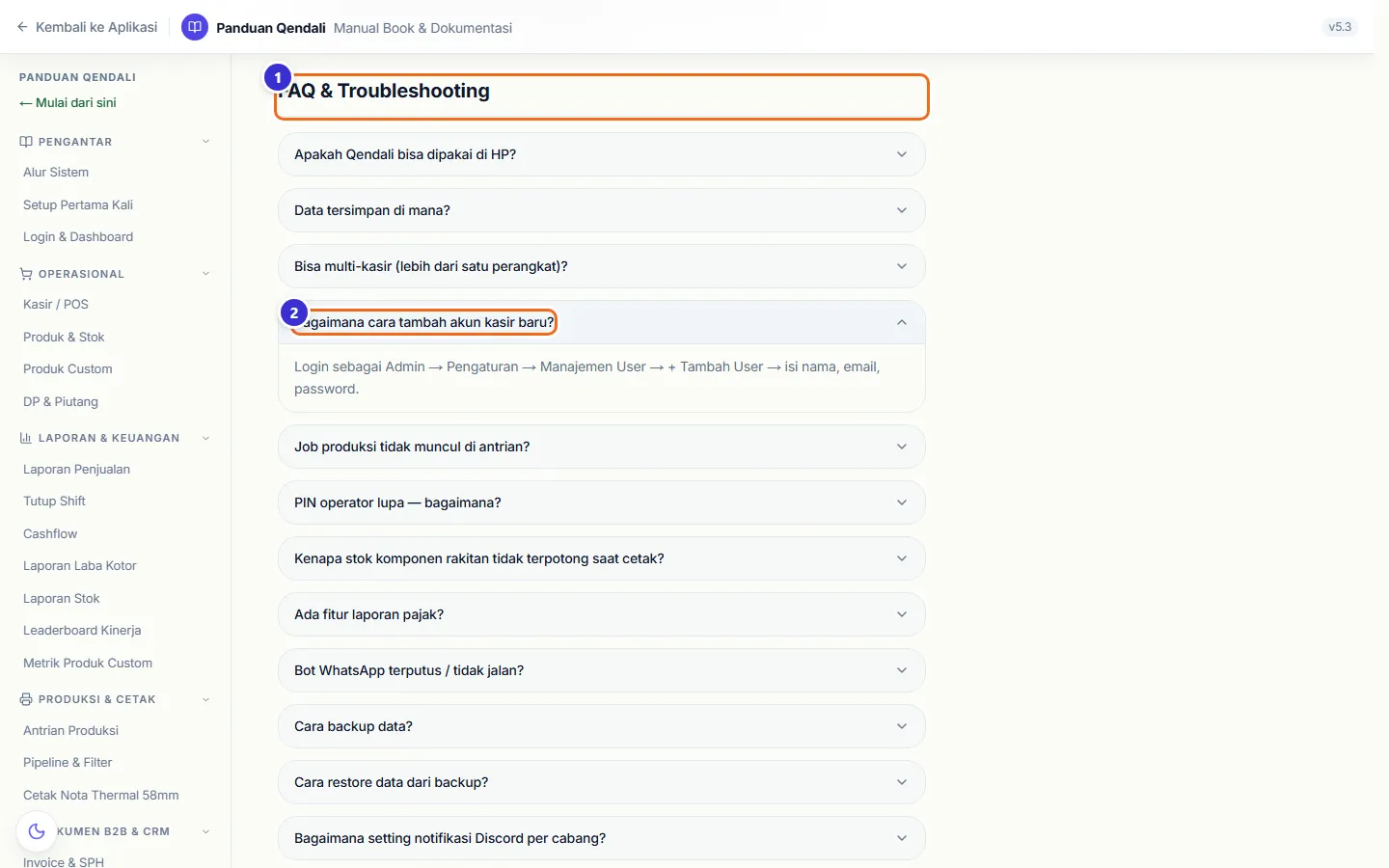 Daftar FAQ dengan satu pertanyaan terbuka