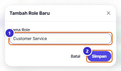 Formulir Tambah Role Baru berisi Customer Service