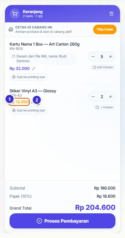 Stiker Vinyl A3 dengan harga Rp 13.000 berwarna oranye dan tombol putar balik