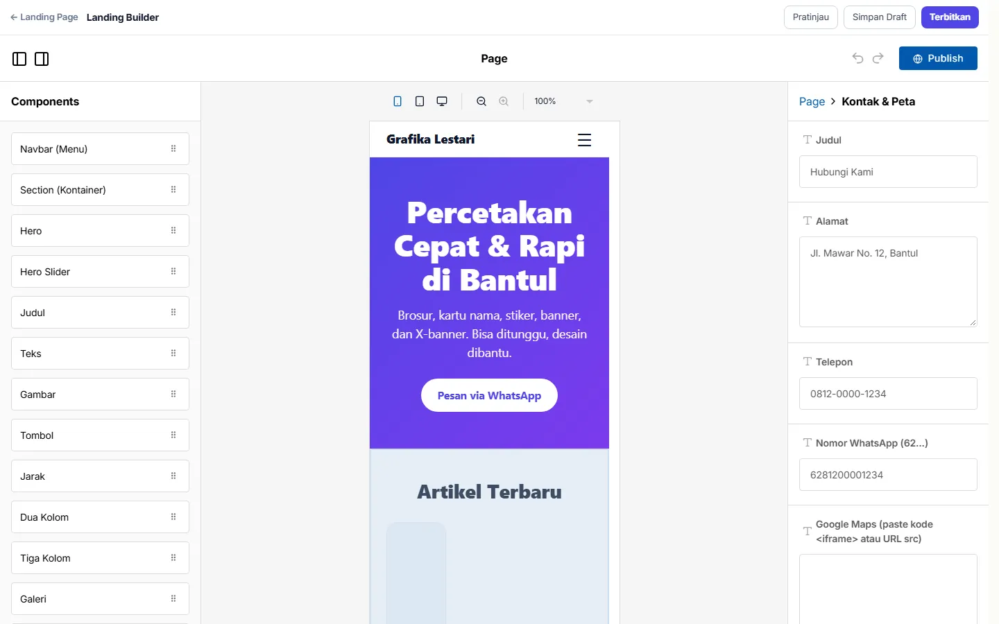 Kanvas editor dalam ukuran HP