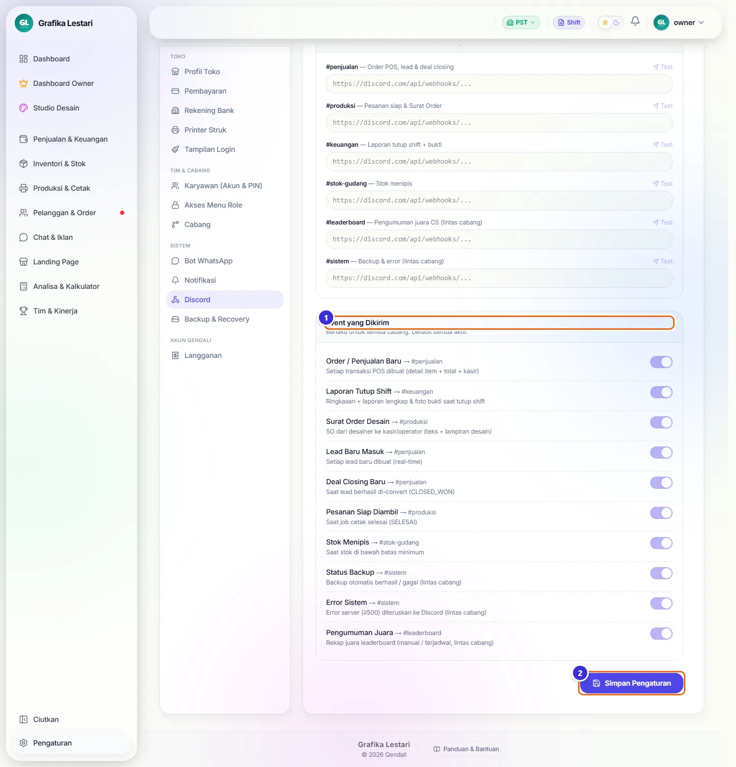 Daftar Event yang Dikirim ke Discord dengan sakelar