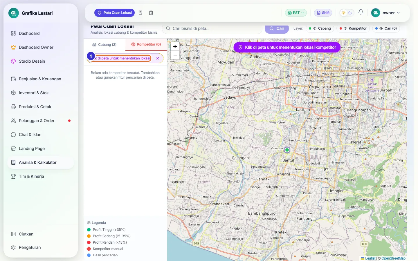 Mode tambah: klik di peta untuk menentukan lokasi