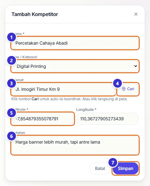 Formulir Tambah Kompetitor