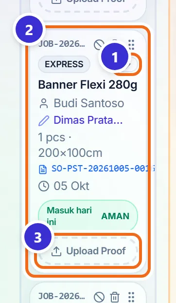Kartu job di kolom Design, diperbesar