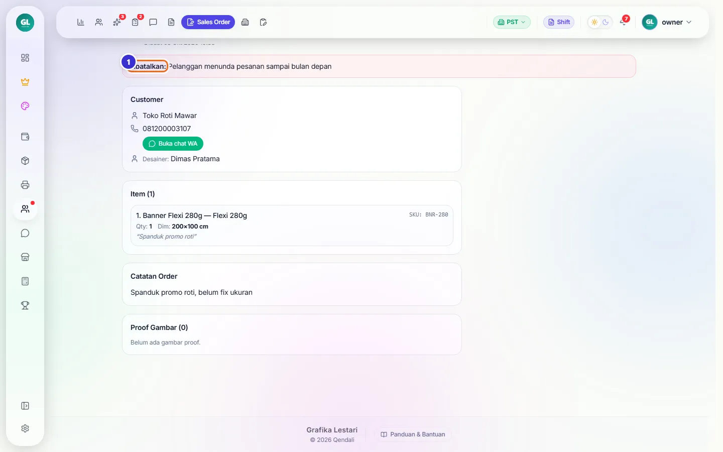 Detail SO dengan keterangan Dibatalkan beserta alasan