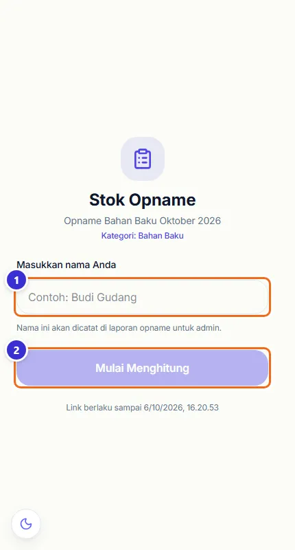 Halaman opname di HP meminta nama karyawan