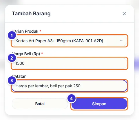 Jendela Tambah Barang dengan Kertas Art Paper harga beli 1500