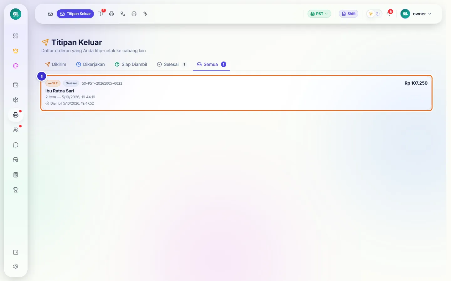 Titipan Keluar setelah diserahkan