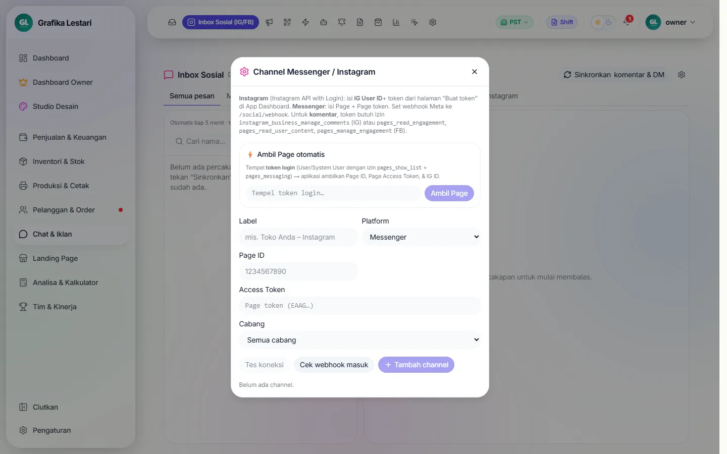 Jendela Channel Messenger / Instagram